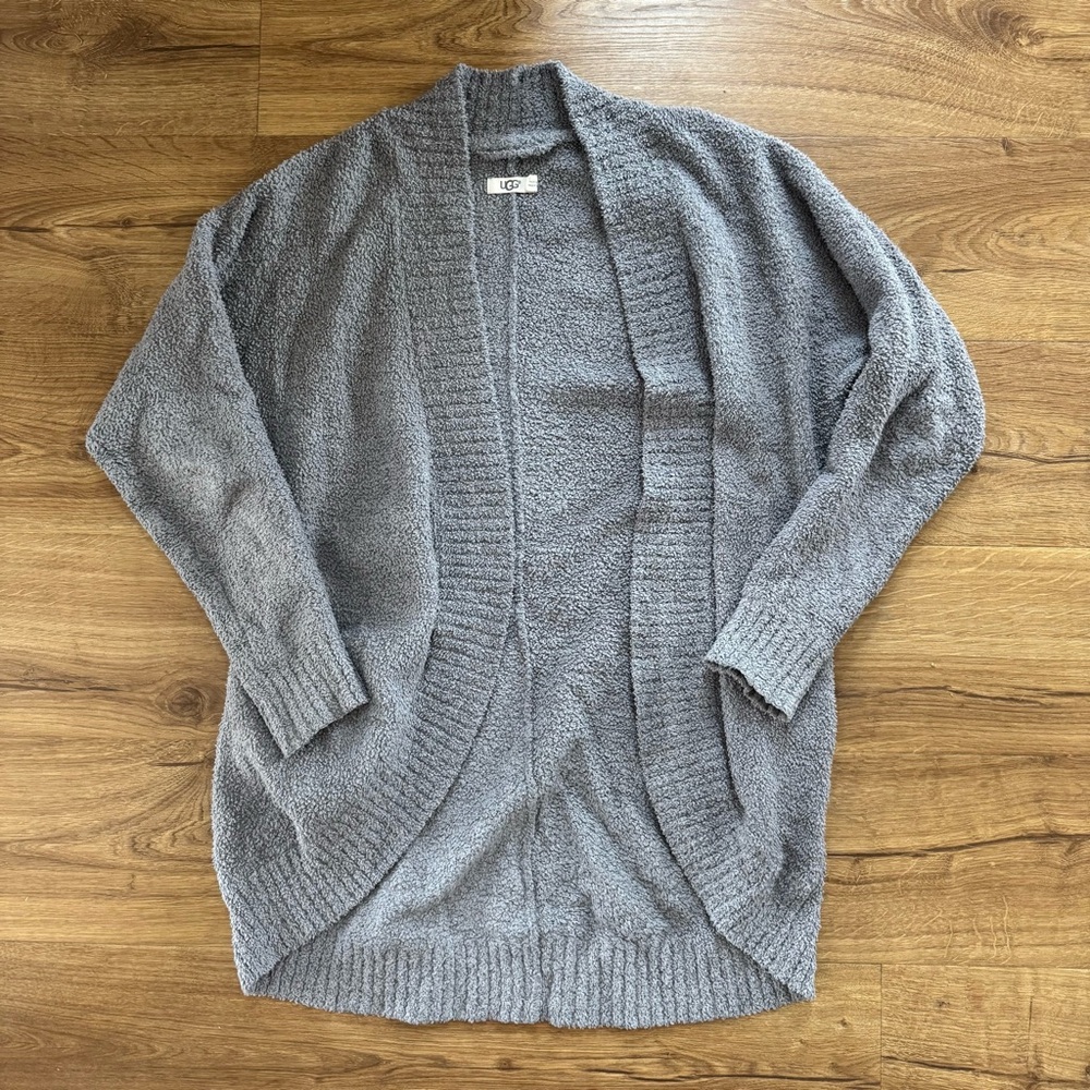 UGG Women's Cocoon Light Gray Plush Open-Front Cardigan